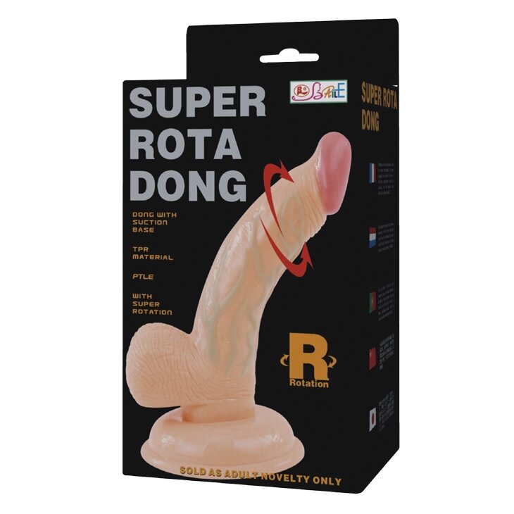 Вибратор-реалистик на присоске с ротацией Super Rota Dong (14,5*3,2 см) от компании Оптовая компания "Sex Opt" - фото 1