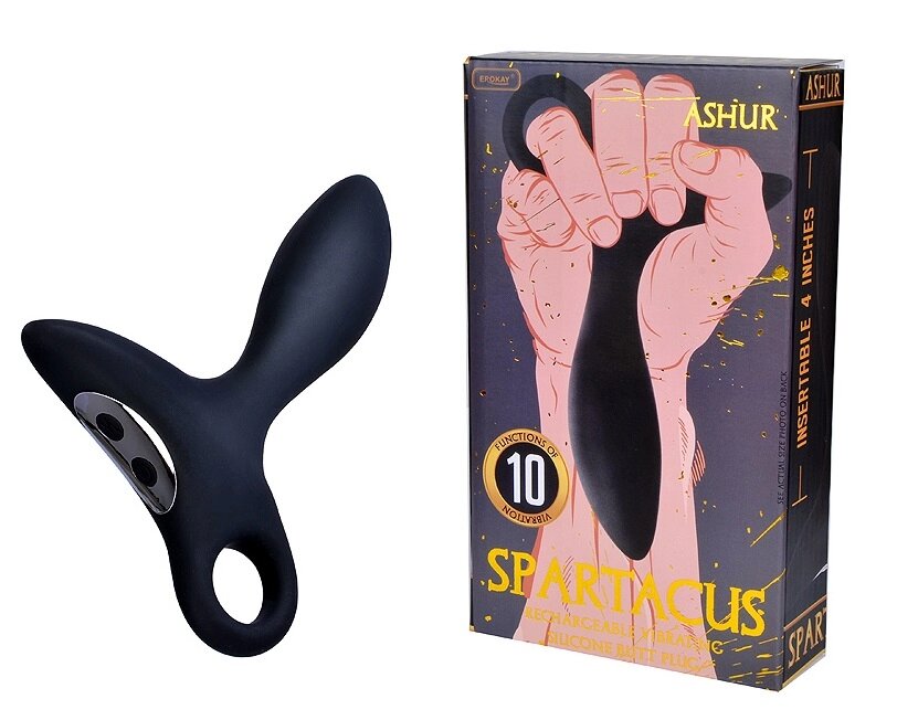 Вибромассажер простаты Spartacus (10 режимов, черный, 11 см) от компании Оптовая компания "Sex Opt" - фото 1