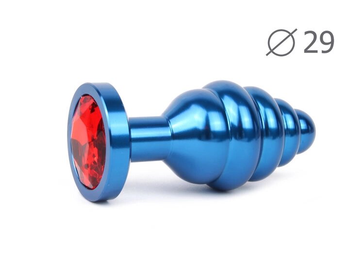 Втулка анальная BLUE PLUG SMALL синяя, красный кристалл от компании Оптовая компания "Sex Opt" - фото 1