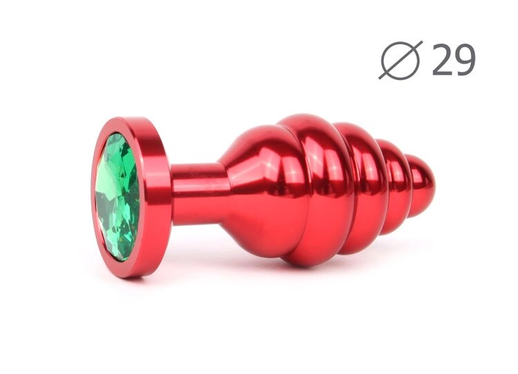 Втулка анальная RED PLUG SMALL красная, зеленый кристалл от компании Оптовая компания "Sex Opt" - фото 1