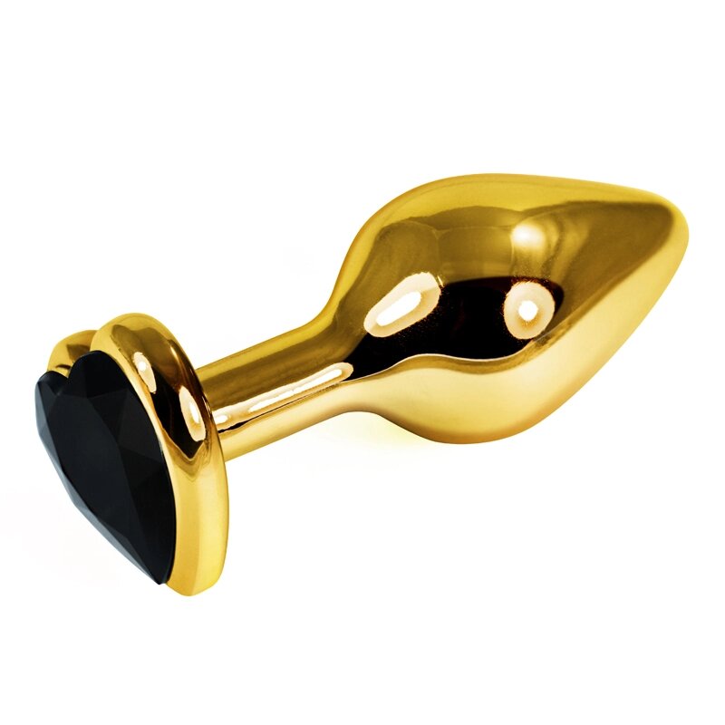 Золотая пробка с черным кристаллом в форме сердца от компании Оптовая компания "Sex Opt" - фото 1
