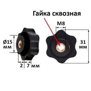 Гайка барашковая сквозная М8, диаметр рукоятки 31 мм в Алматы от компании ИП "Абдрасил"