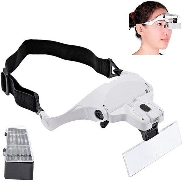 Бинокулярные очки-лупа 1.5-3.5X с  LED подсветкой Eyeglasses bracket [5 линз] от компании Интернет-магазин Starshop. kz - фото 1