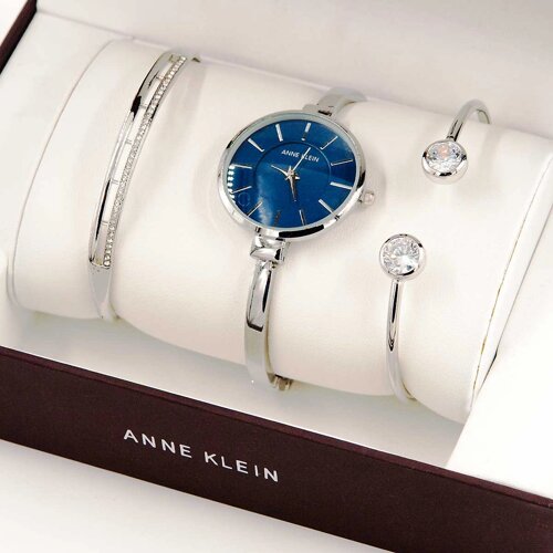 Часы наручные женские Anne Klein с дизайнерскими браслетами (Синий в серебре)