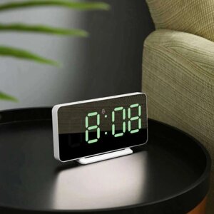 Часы-термометр настольные/настенные электронные iClock Smart Alarm с зеркальным LED-дисплеем (Зеленый)