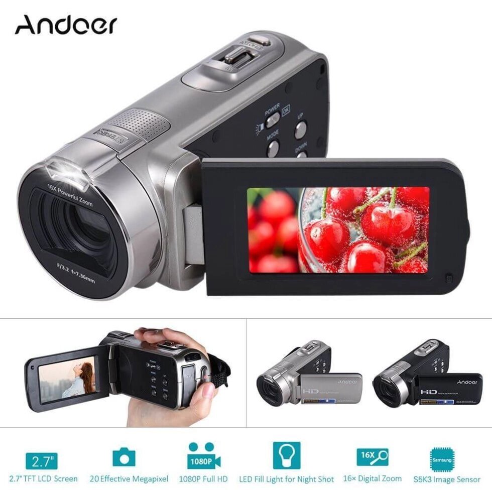 Цифровая видеокамера Andoer HDV-312P [FullHD, 20Mpix, 2.7inch] от компании Интернет-магазин Starshop. kz - фото 1