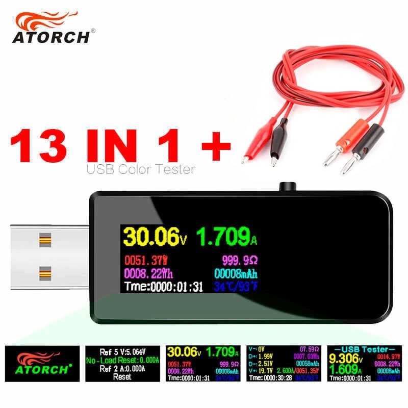 Цифровой USB тестер-вольтамперметр 13-в-1 U96 с OLED дисплеем ATORCH (USB-тестер + 2Х кабель "Аллигатор") от компании Интернет-магазин Starshop. kz - фото 1