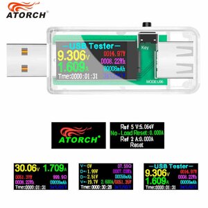 Цифровой USB тестер-вольтамперметр 13-в-1 U96 с OLED дисплеем ATORCH (USB-тестер + 3А нагрузка)