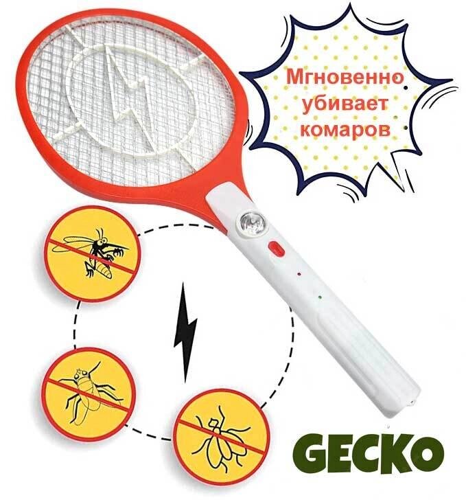 Электромухобойка-ракетка с фонариком GECKO Mosquito Swatter с питанием от аккумулятора от компании Интернет-магазин Starshop. kz - фото 1