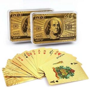 Колода игральных карт в пластиковом боксе «Золотой слиток»Доллары)