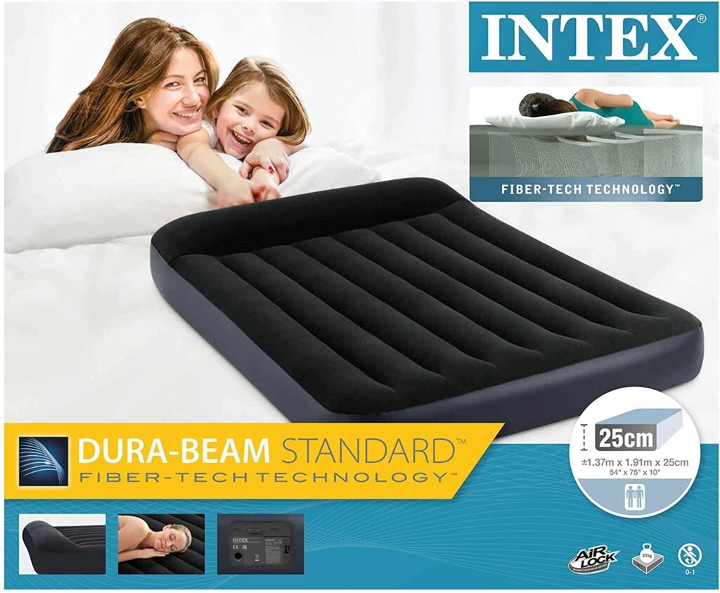 Матрас надувной с подголовником INTEX Pillow Rest Classic Airbed (64142, 137х191х25 см) от компании Интернет-магазин Starshop. kz - фото 1