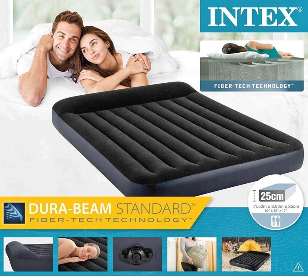 Матрас надувной с подголовником INTEX Pillow Rest Classic Airbed (64143, 152х203х25 см) от компании Интернет-магазин Starshop. kz - фото 1