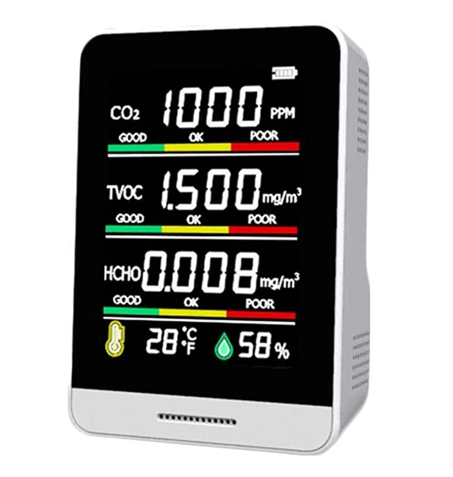 Монитор качества воздуха 5-в-1 беспроводной Atmos E19348 {СО2, детектор TVOC, HCHO, температура и влажность} от компании Интернет-магазин Starshop. kz - фото 1