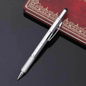Мультитул-ручка 6 в 1 TOMTOSH [шариковая ручка-2 отвертки-стилус-уровень-линейка]Серый)