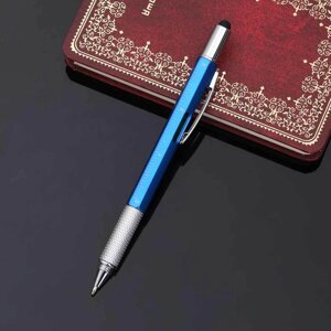 Мультитул-ручка 6 в 1 TOMTOSH [шариковая ручка-2 отвертки-стилус-уровень-линейка]Синий)