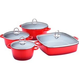 Набор кухонной посуды Lamart Cast Greblon [8 предметов]Красный)
