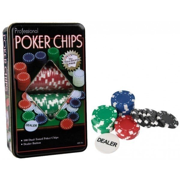 Набор номинальных фишек для покера в жестяной коробке «POKER CHIPS» [100 шт. + кнопка дилера] от компании Интернет-магазин Starshop. kz - фото 1