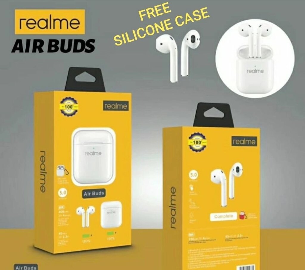 Наушники беспроводные Realme Buds Air BT 5.0 TWS с защитным чехлом для зарядного кейса от компании Интернет-магазин Starshop. kz - фото 1