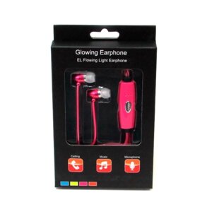 Наушники светящиеся вакуумные металлические Glowing Earphone (Розовый)