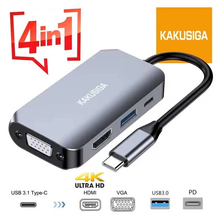 Переходник-адаптер 4-в-1 Kakusiga USB type С — 4K HDMI+VGA+USB A+PD100W Thunderbolt 3 от компании Интернет-магазин Starshop. kz - фото 1