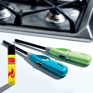 Зажигалка кухонная газовая с пьезоподжигом и запасным баллоном GASLIGHTER