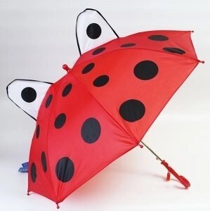 Зонт-трость детский 3D со свистком и ушками (Божья коровка&quot; - наличие