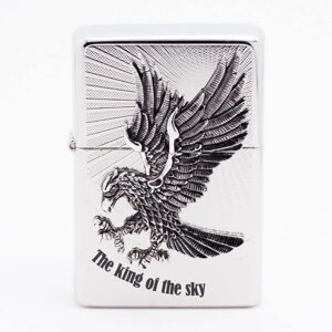 Зажигалка стальная газовая с крышкой с 3D декором VINTAGE STEEL LIGHTER (Серебряный / Орёл)