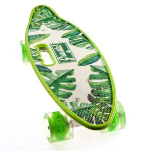 Скейт Penny Board {Пенни Борд} с подсветкой колёс на алюминиевой платформе (Салатовый / С принтом)