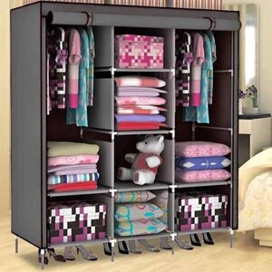 Шкаф для одежды каркасный тканевый на 3 секции Storage Wardrobe 88130 {130х45х175 см} (Серый)