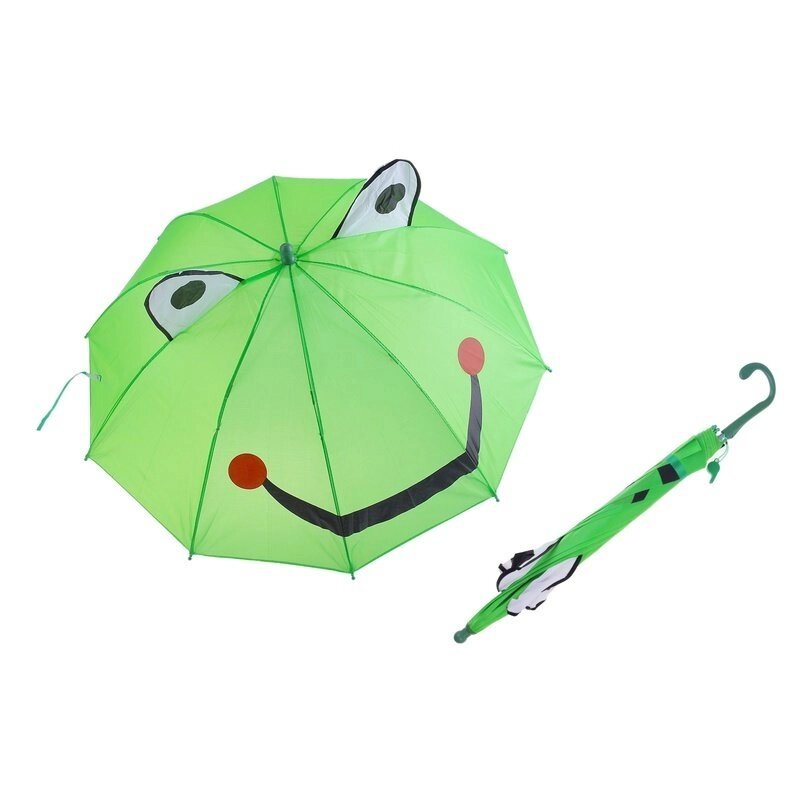 Зонт-трость детский 3D со свистком и ушками (Зелёная лягушка&quot; - розница