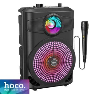 Акустическая система с пультом и микрофоном HOCO Mature Outdoor 8″ {Караоке, Bluetooth, USB, FM, AUX, SD-card}