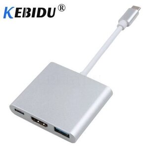 Переходник-хаб Type-C – HDMI 4K/USB 3.1 KEBIDU для подключения переферии к телевизору (Золотой)