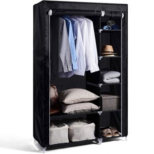 Шкаф-кофр двухсекционный тканевый HCX Storage Wardrobe 8890 с быстросборным каркасом (Черный)