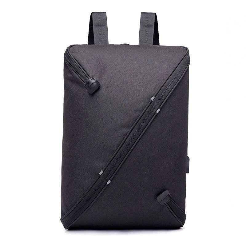 Рюкзак тонкий городской водонепроницаемый с косой молнией UNO и выходом USB (Черный) - акции