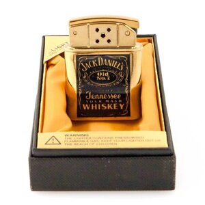 Зажигалка стальная газовая с крышкой с 3D декором VINTAGE STEEL LIGHTER (Золотой / Jack Daniels)