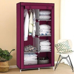 Шкаф-кофр двухсекционный тканевый HCX Storage Wardrobe 8890 с быстросборным каркасом (Бордовый)