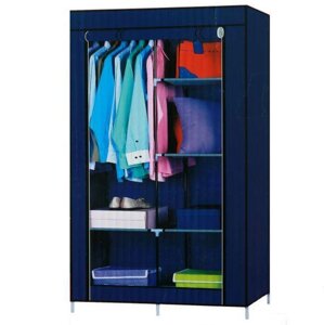 Шкаф-кофр двухсекционный тканевый HCX Storage Wardrobe 8890 с быстросборным каркасом (Темно-синий)