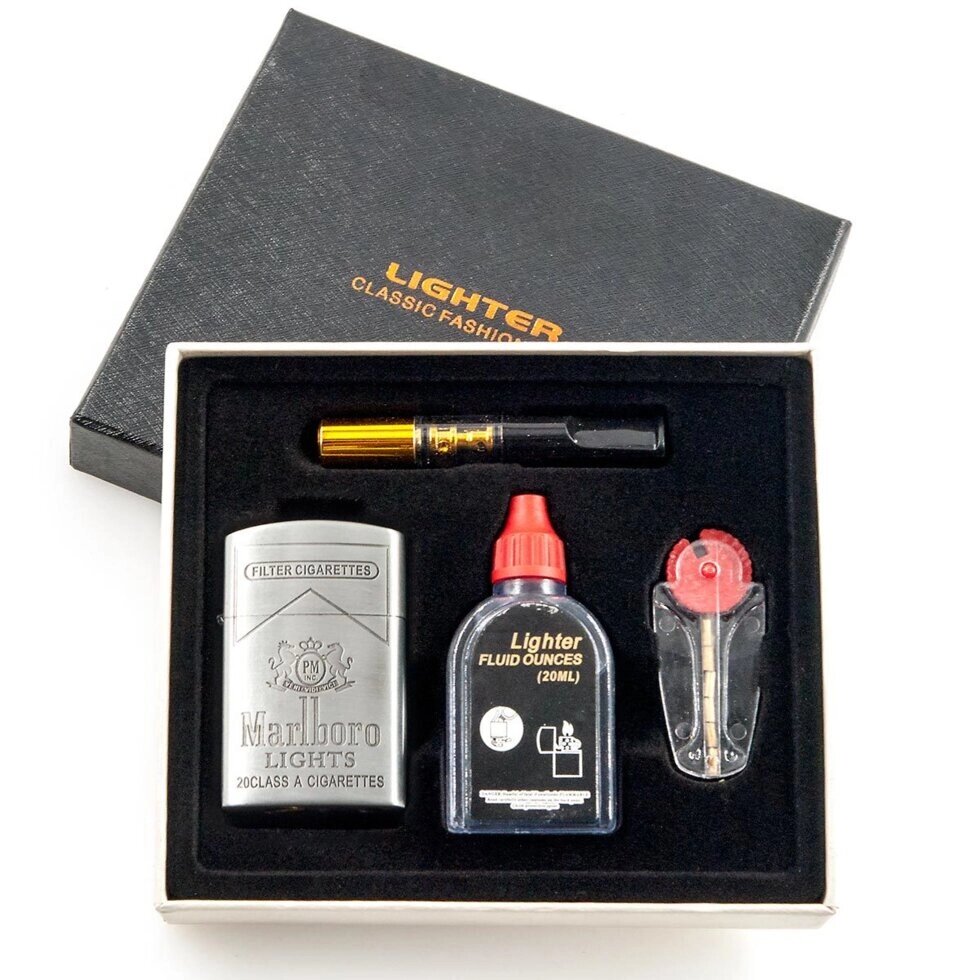 Подарочный набор 4-в-1 с бензиновой зажигалкой LIGHTER CLASSIC (Серебряный / Marlboro) от компании Интернет-магазин Starshop. kz - фото 1