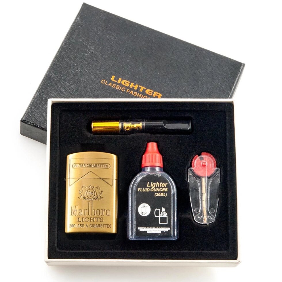 Подарочный набор 4-в-1 с бензиновой зажигалкой LIGHTER CLASSIC (Золотой / Marlboro) от компании Интернет-магазин Starshop. kz - фото 1