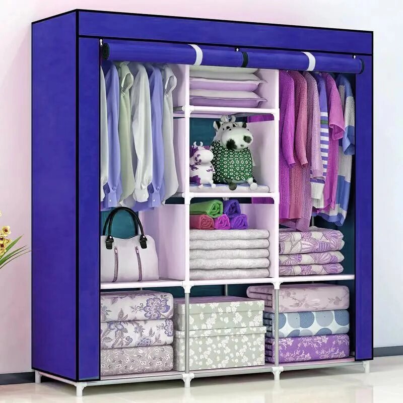 Шкаф для одежды каркасный тканевый на 3 секции Storage Wardrobe 88130 {130х45х175 см} (Синий) от компании Интернет-магазин Starshop. kz - фото 1