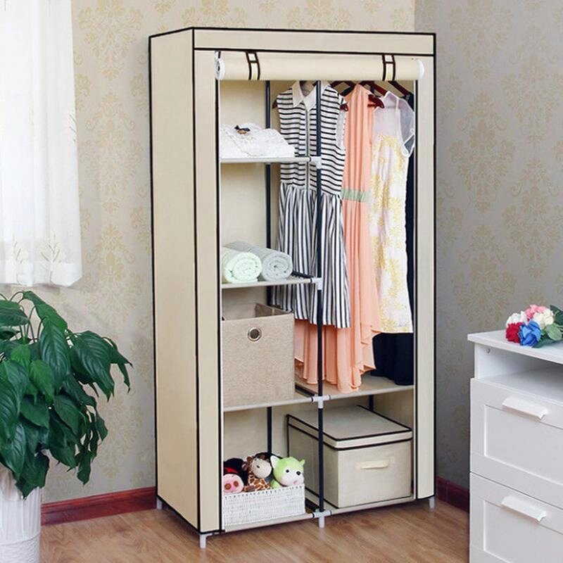 Шкаф-кофр двухсекционный тканевый HCX Storage Wardrobe 8890 с быстросборным каркасом (Бежевый) от компании Интернет-магазин Starshop. kz - фото 1