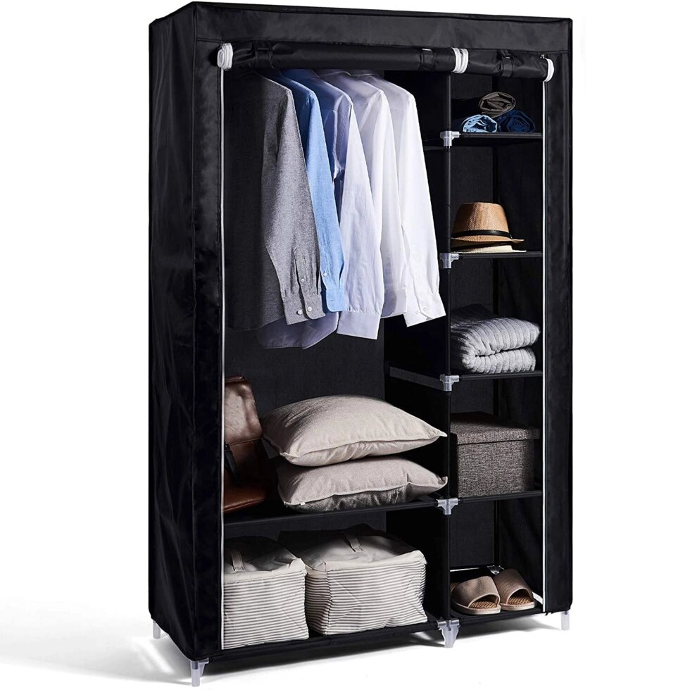 Шкаф-кофр двухсекционный тканевый HCX Storage Wardrobe 8890 с быстросборным каркасом (Черный) от компании Интернет-магазин Starshop. kz - фото 1