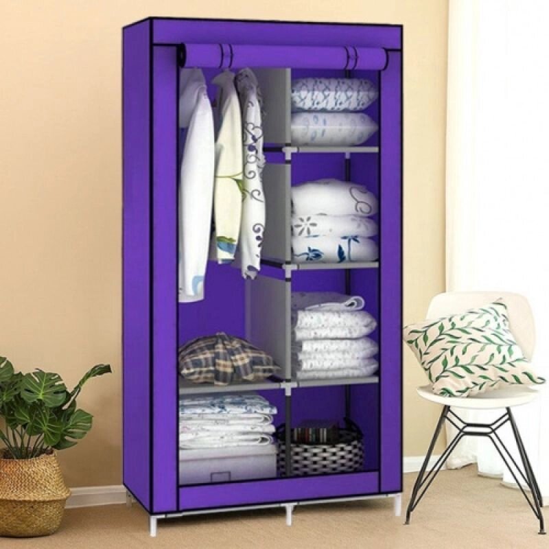 Шкаф-кофр двухсекционный тканевый HCX Storage Wardrobe 8890 с быстросборным каркасом (Фиолетовый) от компании Интернет-магазин Starshop. kz - фото 1