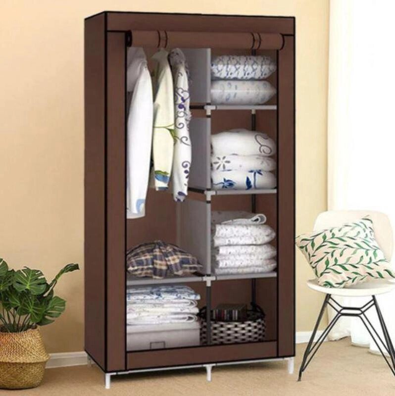 Шкаф-кофр двухсекционный тканевый HCX Storage Wardrobe 8890 с быстросборным каркасом (Коричневый) от компании Интернет-магазин Starshop. kz - фото 1