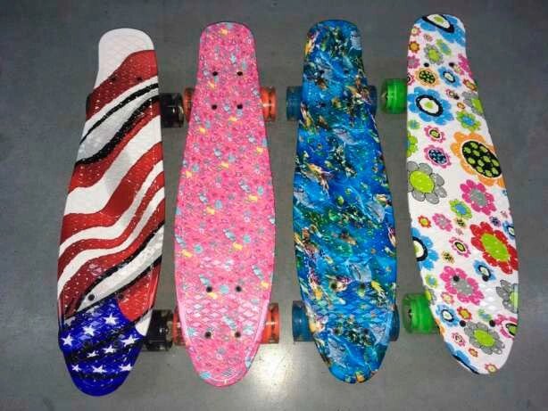 Скейт Penny Board {Пенни Борд} с подсветкой колёс на алюминиевой платформе (Красный / С принтом) от компании Интернет-магазин Starshop. kz - фото 1