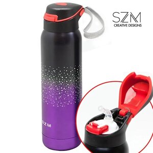 Термос с трубочкой-поилкой и откидной крышкой на ремешке Good Bottle SZM (Фиолетовый / 350 мл)