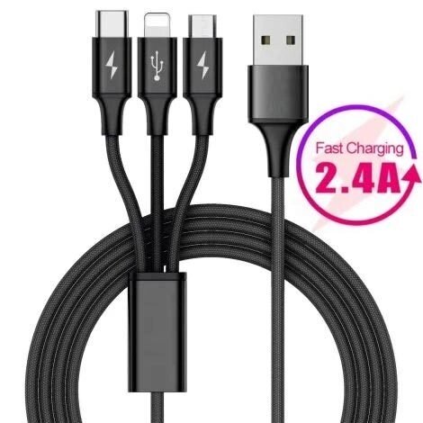 USB-кабель универсальный 3-в-1 {Lightning + microUSB + Type-C} SKY DOLPHIN 2.4A S63E от компании Интернет-магазин Starshop. kz - фото 1