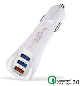 Зарядное устройство от прикуривателя Suhach с поддержкой Quick Charge 3.0 [3 USB порта]Белый)