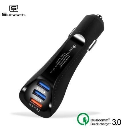 Зарядное устройство от прикуривателя Suhach с поддержкой Quick Charge 3.0 [3 USB порта] (Черный) от компании Интернет-магазин Starshop. kz - фото 1