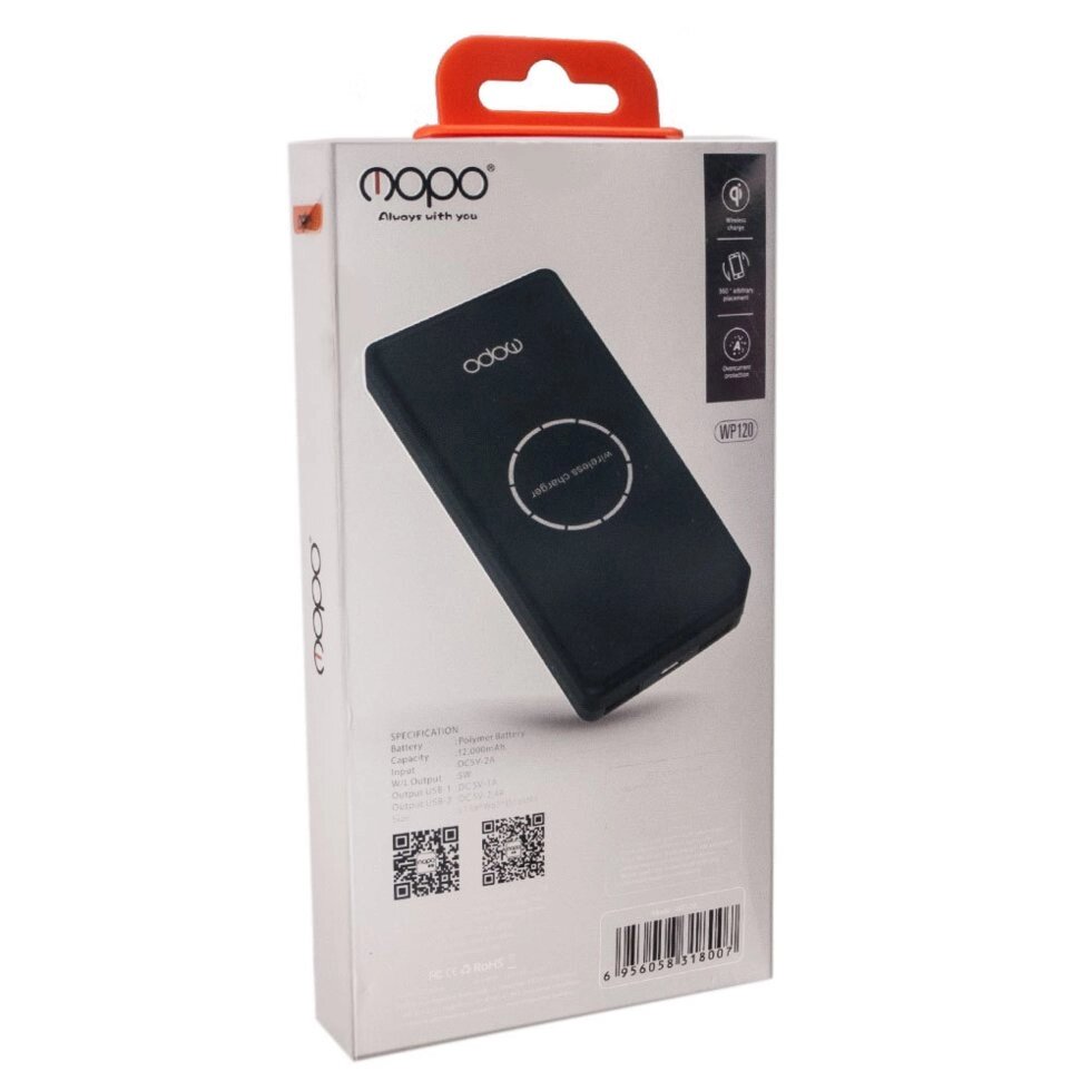 Зарядное устройство с функциями USB и беспроводной зарядки MOPO WIRELESS CHARGING POWER BANK [12000 mAh] от компании Интернет-магазин Starshop. kz - фото 1